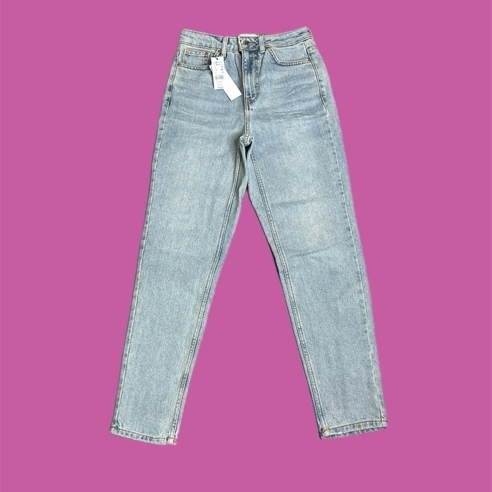NWT Topshop Women’s High Rise Premium Mom Jeans Light Wash Sz W26